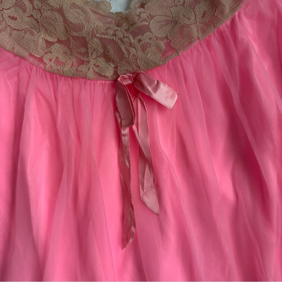 Vintage Pink and Brown/Beige Lace Babydoll Nightgown - Picture 3 of 7